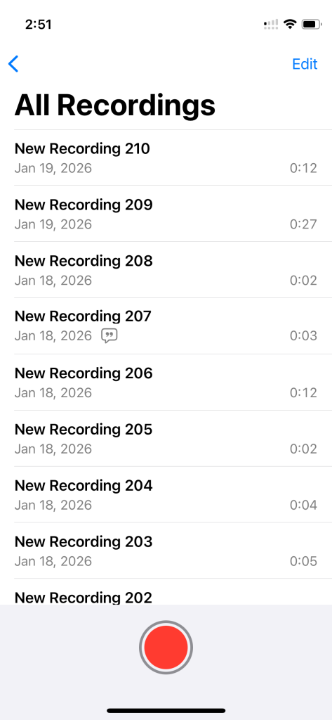 List of untitled voice memos